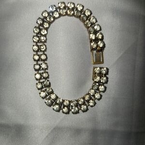 Vintage Czech Glass Gold-Tone Clear Crystal Tennis Bracelet - Women Jewelry